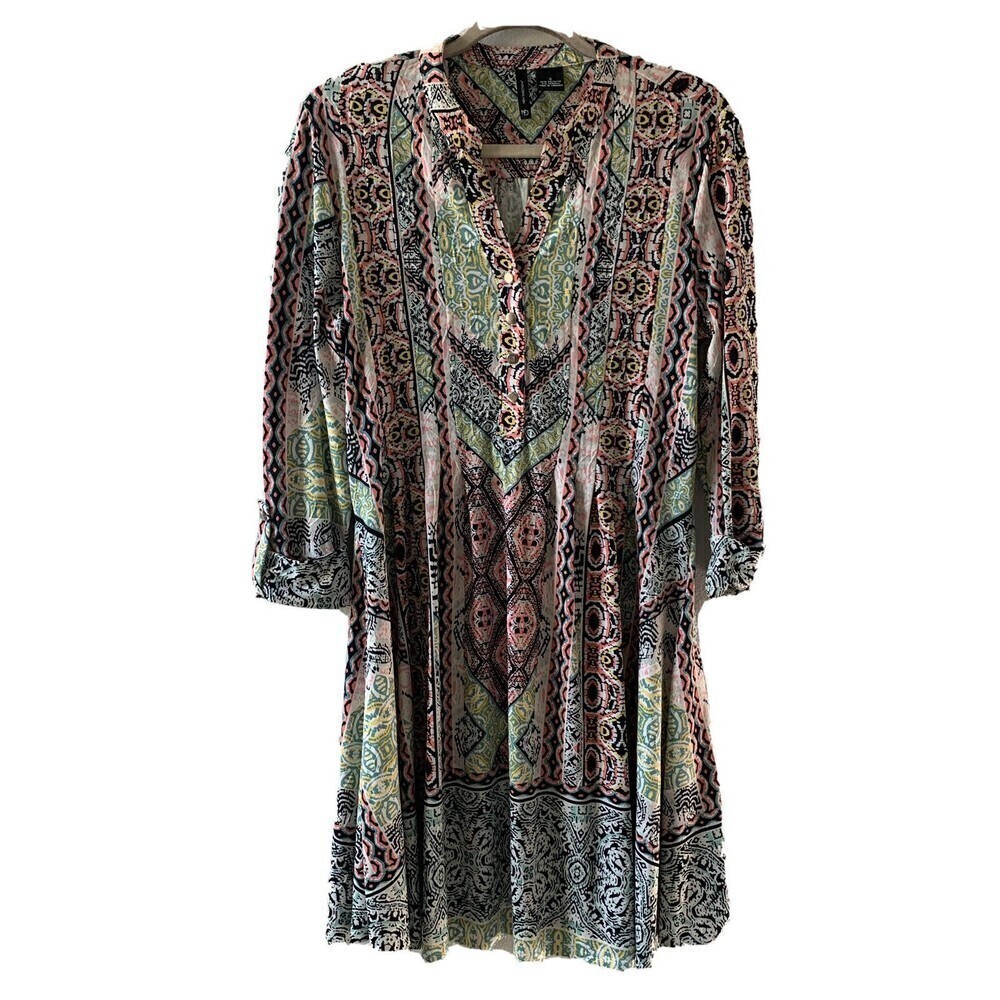 New Directions Womens Size Small Multicolor Bohemian Print Tunic Dress